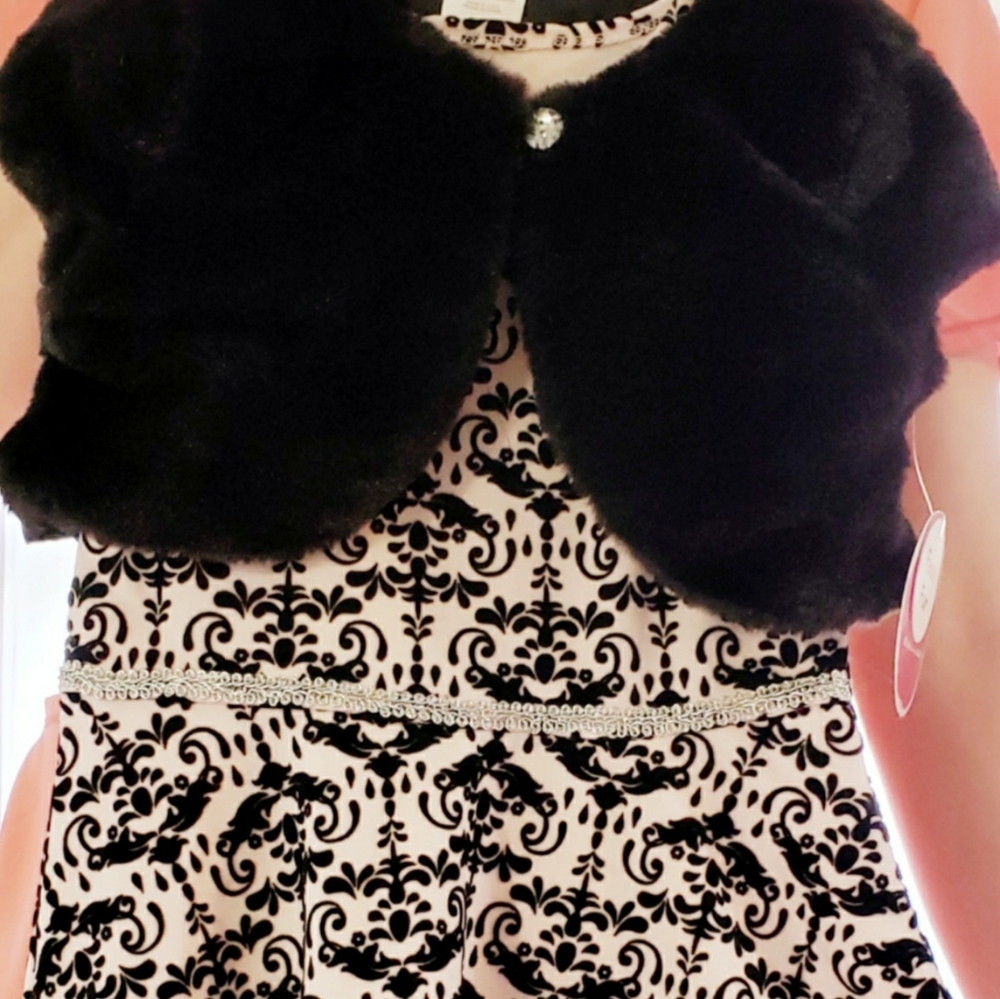 NWT Nannette Kids Flocked Dress w/ Faux Fur Shrug - 6x